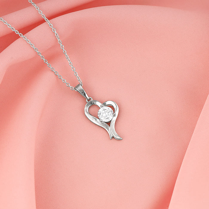 Silver Zircon Curl Heart Necklace with Link Chain – Made with Pure 925 Silver