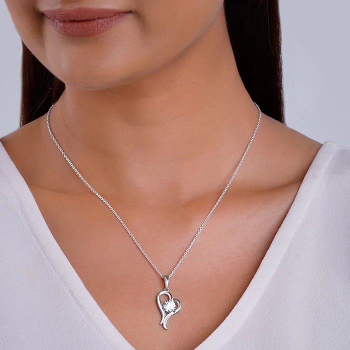 Silver Zircon Curl Heart Necklace with Link Chain – Made with Pure 925 Silver