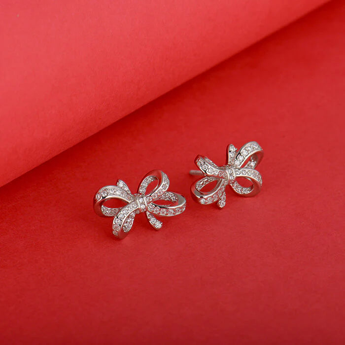 Silver Zircon Floral Knot Earrings – Eternal Grace in Pure 925 Silver