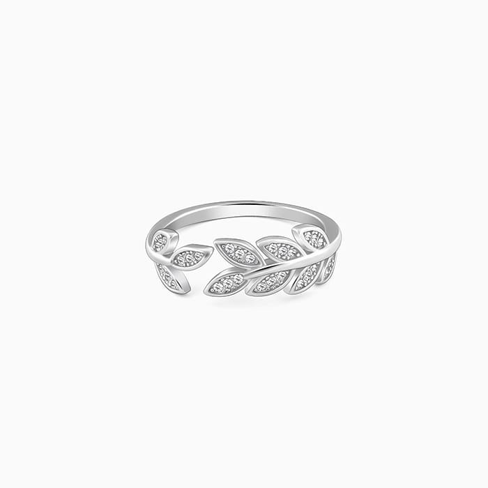 Silver Zircon Leaf Ring – Nature’s Elegance, Captured in Silver