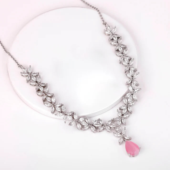 Silver Zircon Studded Magical Drop Necklace – Grace That Glows