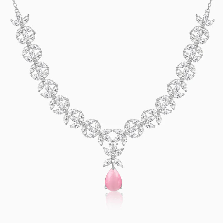 Silver Zircon Studded Magical Drop Necklace – Grace That Glows