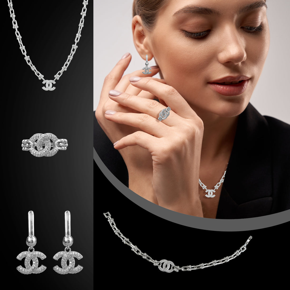 Silverpolished Diamond Full Set Combo Jewelry – Luxury Redefined with Timeless Sparkle