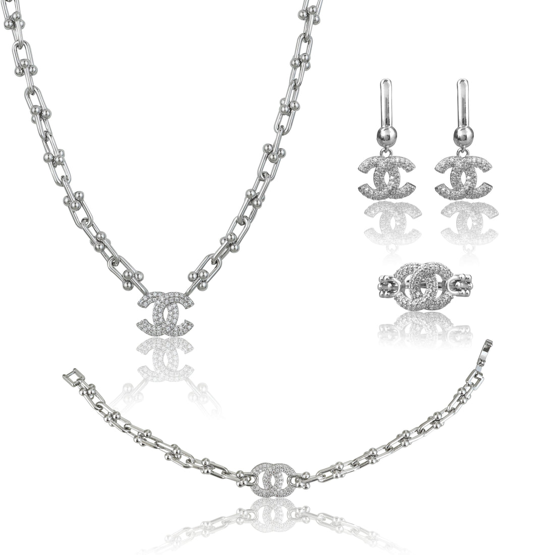 Silverpolished Diamond Full Set Combo Jewelry – Luxury Redefined with Timeless Sparkle