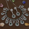 Silverpolished Green Stone Diamond Necklace – A Harmonious Blend of Classic Charm and Modern Elegance