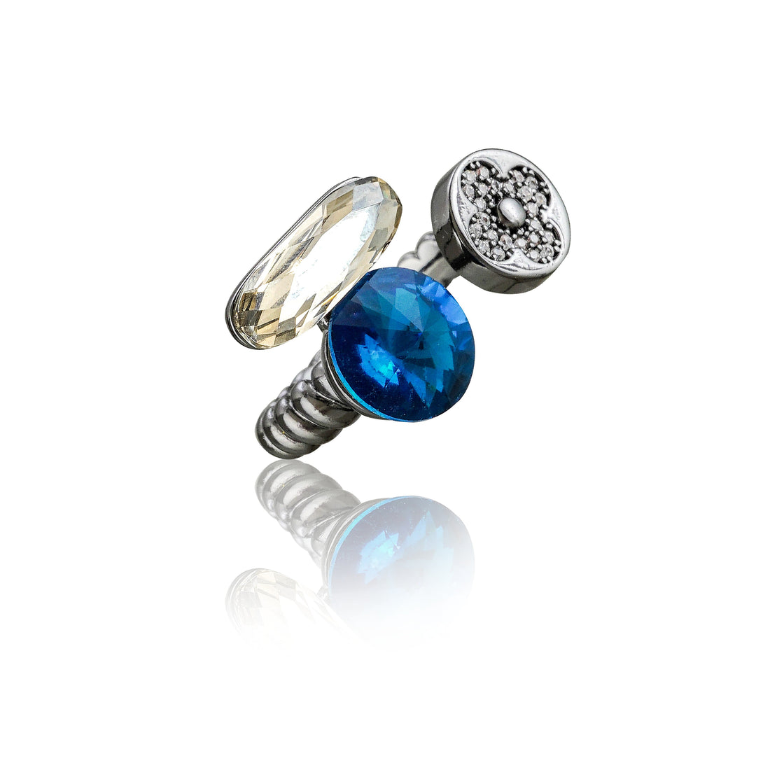 Silverpolished Multi Shape Stone Freesize Ring – A Captivating Fusion of Style and Sophistication