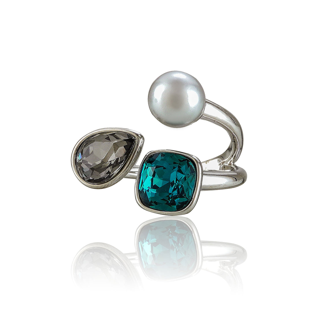 Silverpolished Multi Shape Stone Freesize Ring – A Captivating Fusion of Style and Sophistication