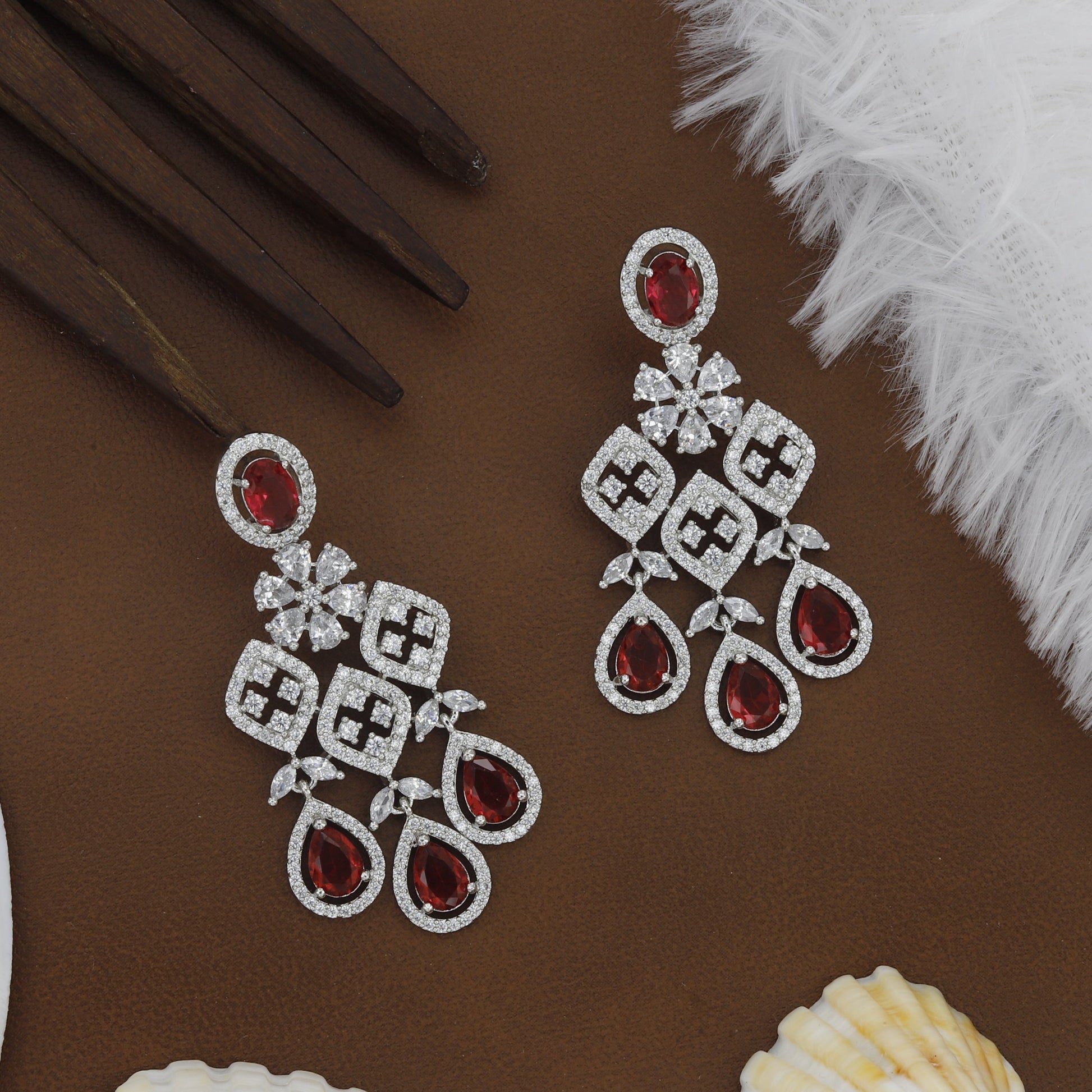 Silver Diamond Choker Set with Red Stone – A Captivating Fusion of Classic Elegance and Bold Beauty