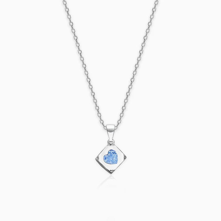 Sky Blue Heart Cube Pendant with Link Chain – Made With Pure 925 Silver