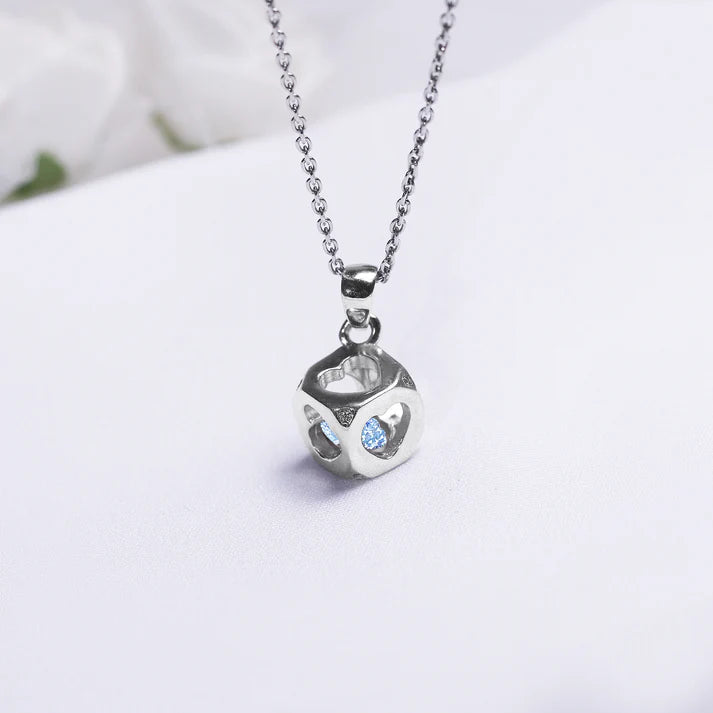Sky Blue Heart Cube Pendant with Link Chain – Made With Pure 925 Silver