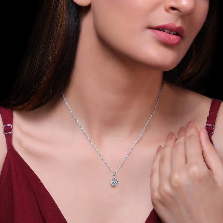 Sky Blue Heart Cube Pendant with Link Chain – Made With Pure 925 Silver
