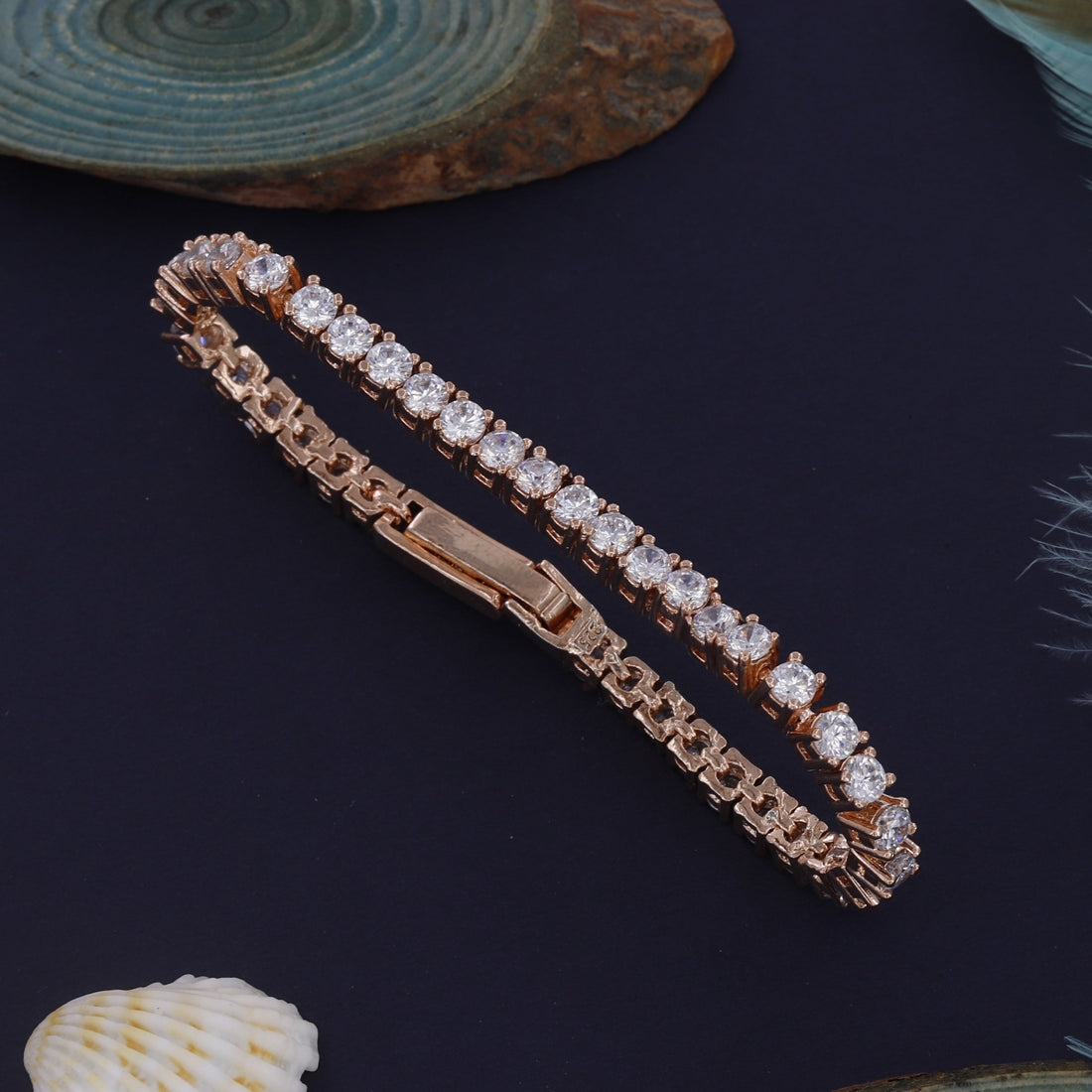 Slim Round Diamond Rose Polished Bracelet – Subtle Elegance with a Touch of Warmth