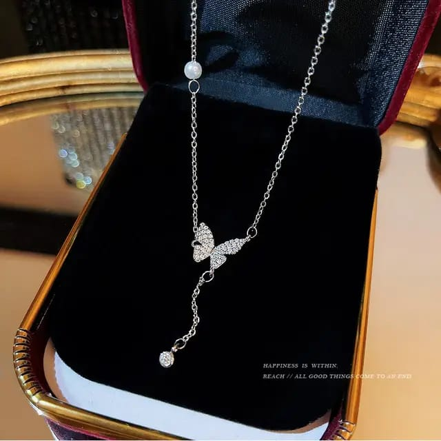 Sparkling Butterfly Charm Necklace – Grace in Motion, Elegance in Every Detail 