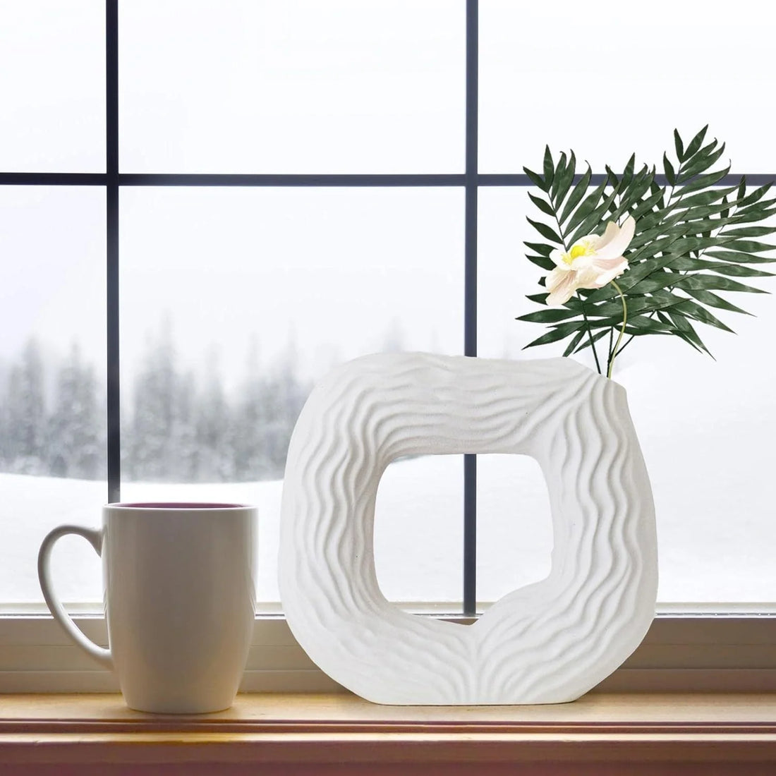 Square Ceramic Flower Vase – Elegant White Decor for Home & Office