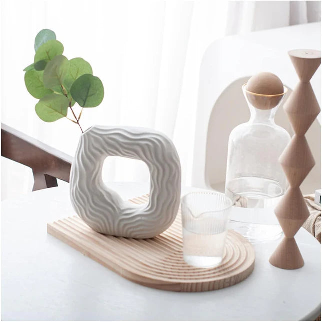 Square Ceramic Flower Vase – Elegant White Decor for Home & Office