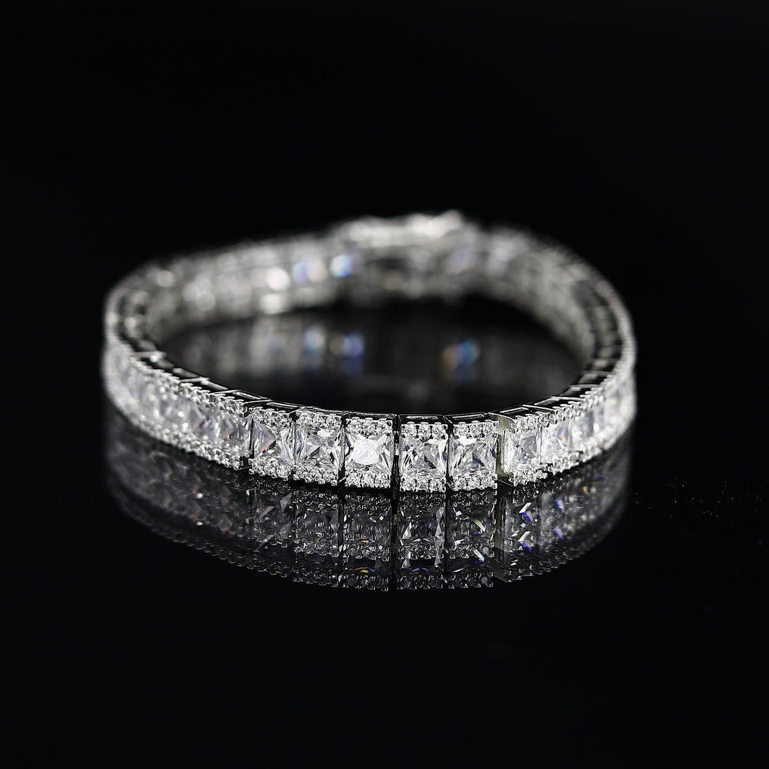 Square Shape Diamond Silver Loose Bracelet – Modern Geometry Meets Timeless Elegance