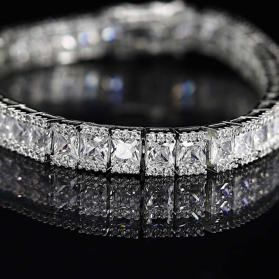 Square Shape Diamond Silver Loose Bracelet – Modern Geometry Meets Timeless Elegance