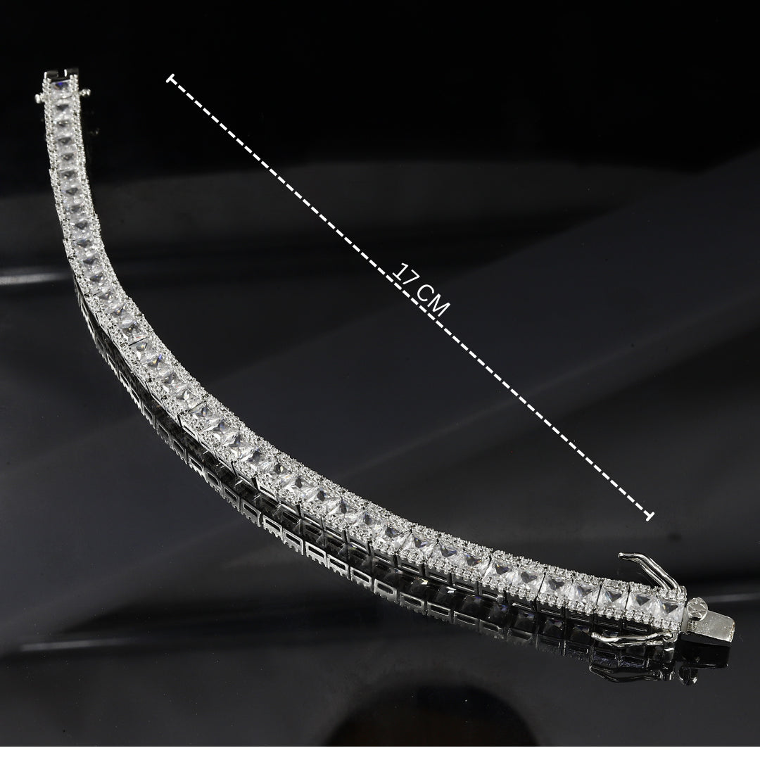 Square Shape Diamond Silver Loose Bracelet – Modern Geometry Meets Timeless Elegance