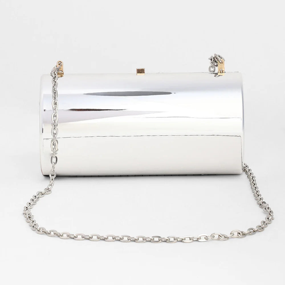 The Columner Clutch Bag – Metallic Silver – A Bold Statement of Modern Elegance