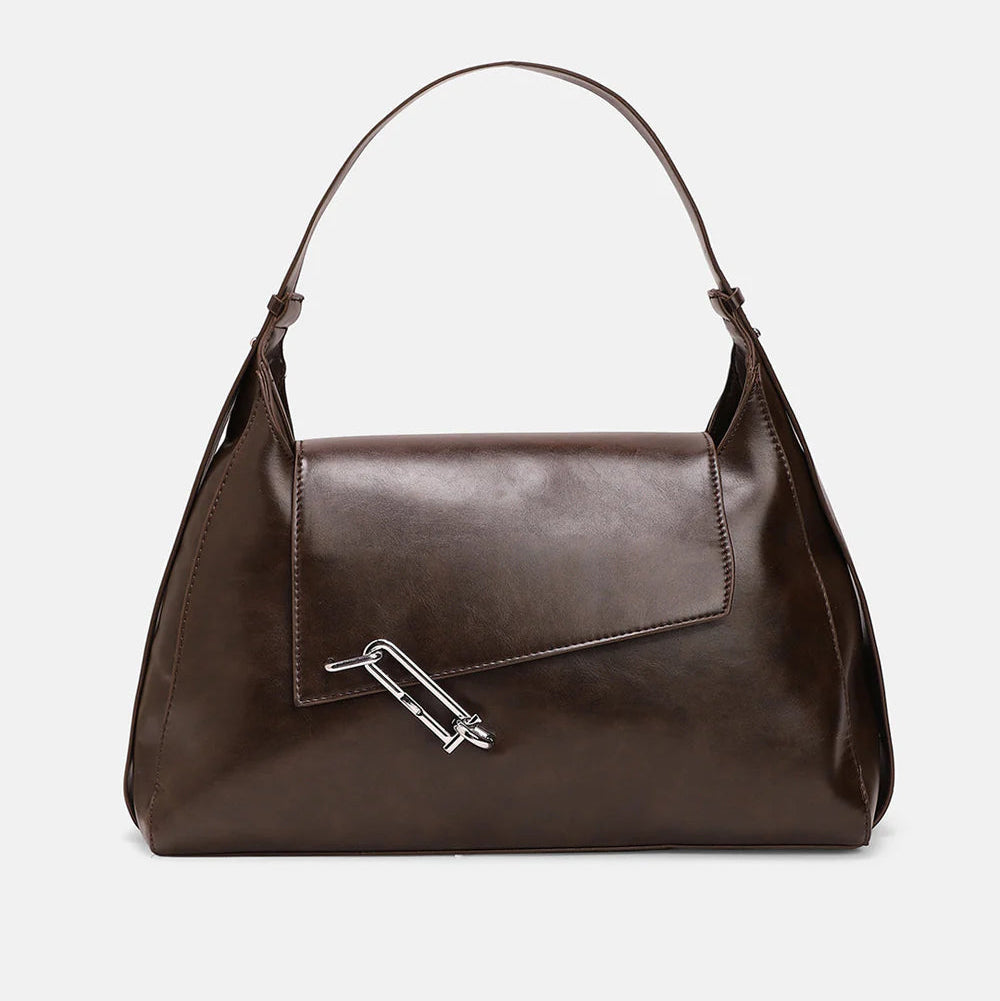 The Large Slant-Flap Hobo Bag – Coffee Brown – A Bold Fusion of Style and Comfort