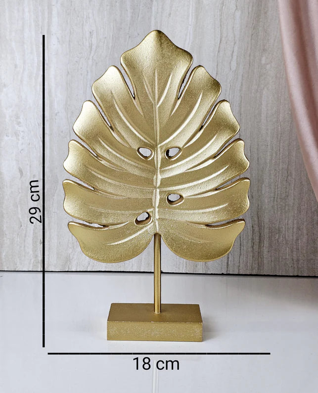 Monstera Leaf Shape Golden MDF Partical Board Showpiece – Elegant & Modern Home Decor