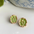 Vintage Tulip Enamel Studs – (Set of 3 colour-Green, pink, white) Pearl Accent Earrings