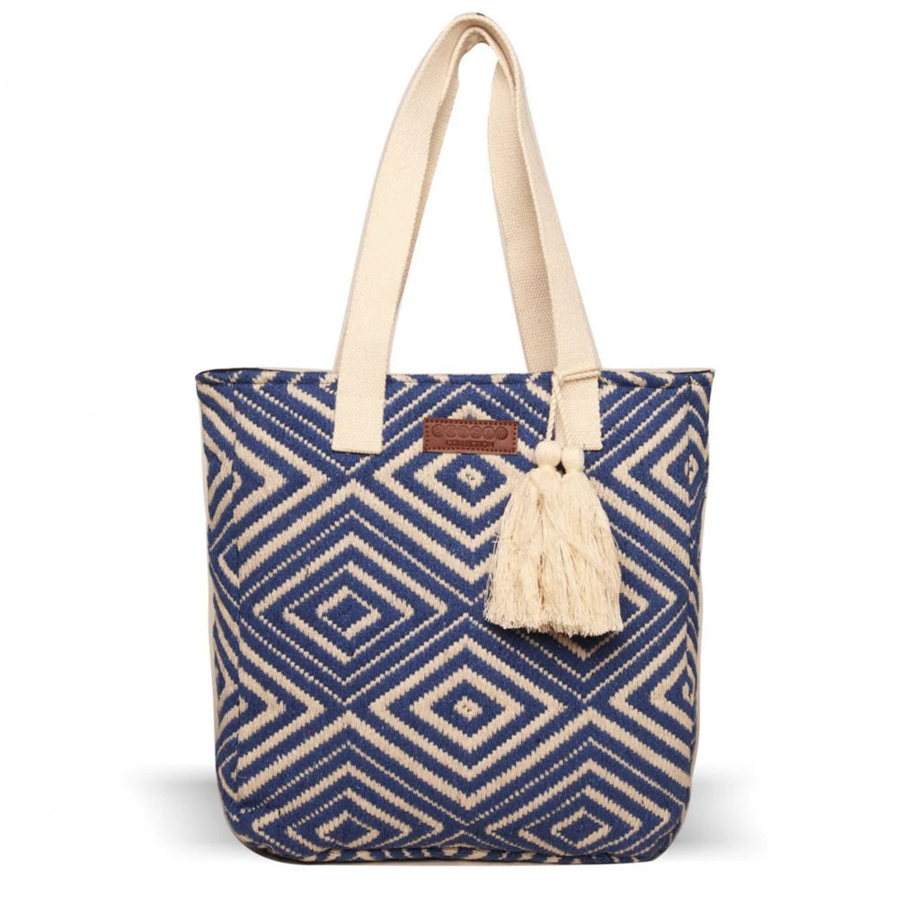 Women’s Blue Diamond Shopper Bag with Tassels – A Stylish Blend of Elegance & Functionality