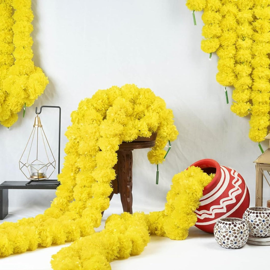 Yellow Artificial Marigold Flowers (Pack of 5 - 4.5ft Length)