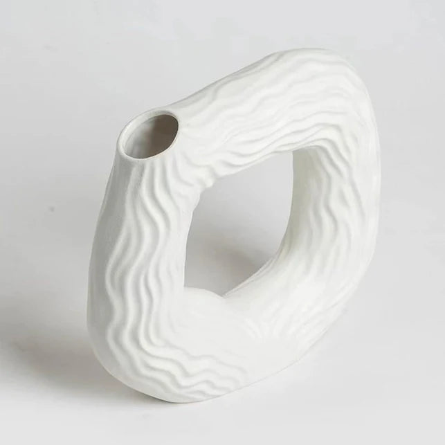 Square Ceramic Flower Vase – Elegant White Decor for Home & Office