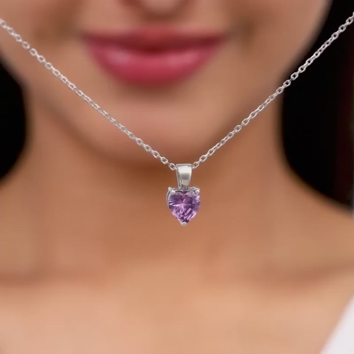 Silver Purple Hearts Pendant with Link Chain – Made with Pure 925 Silver