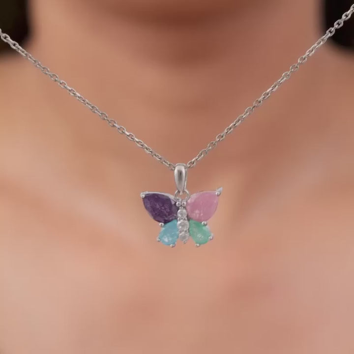 Silver Colourfuls Butterfly Pendant With Link Chain – A Symbol of Freedom and Grace in Pure 925 Silver