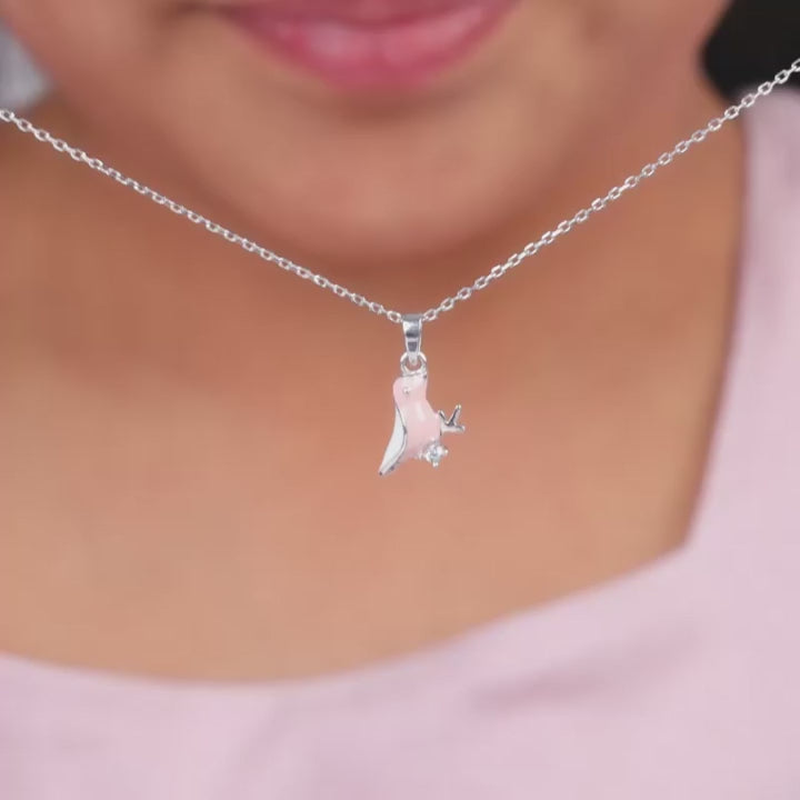 Silver Pink Bird Kids Pendants With Link Chain – A Delightful Flight of Imagination in Pure 925 Silver