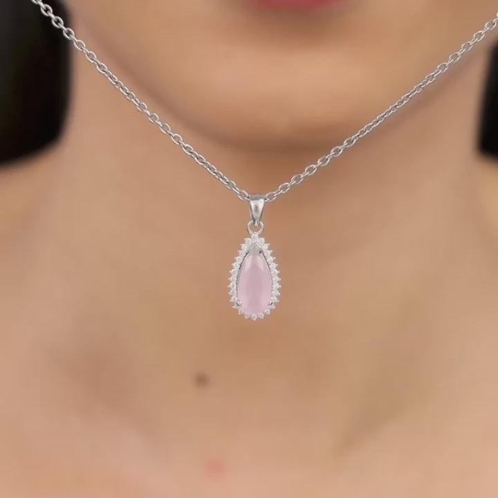 Silver Blush Aura Drop Pendant with Link Chains – Made with Pure 925 Silver