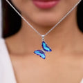 Silver Midnight Blues Butterfly Pendant with Link Chain – Made with Pure 925 Silver