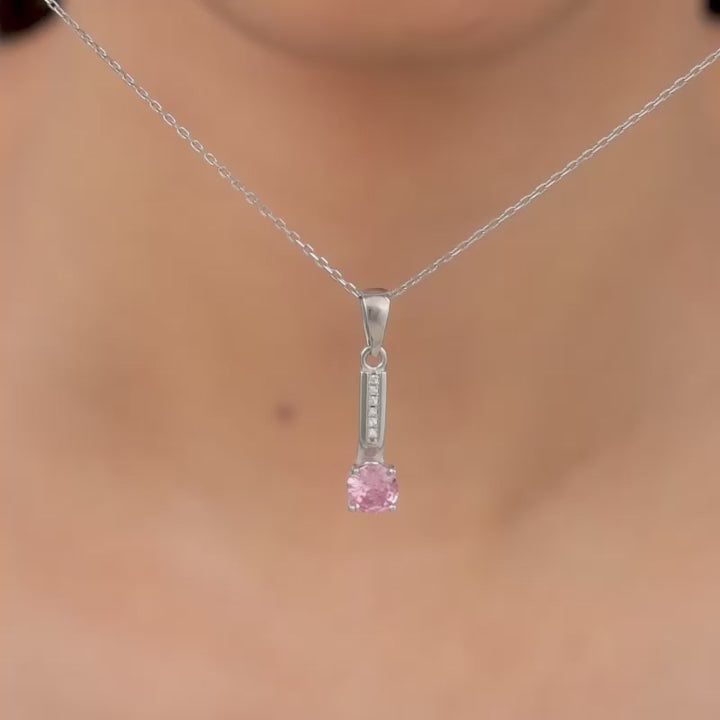 Silver Pink Glam Pendant With Link Chain – A Sparkle of Elegances in Pure 925 Silver