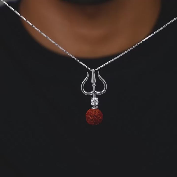 Silver Trishul & Rudraksha Pendant – Strengths & Spirituality in Pure 925 Silvers