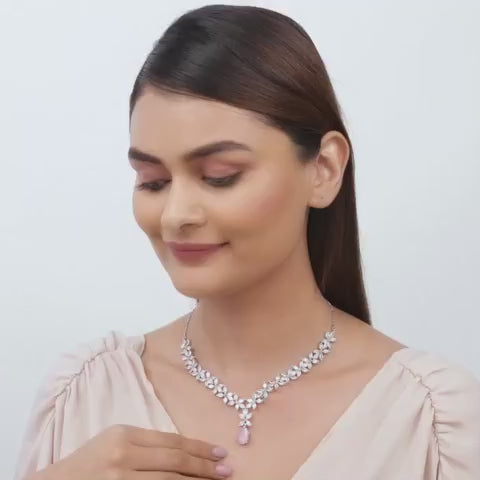 Silver Zircons Studded Magical Drop Necklace – Grace That Glows